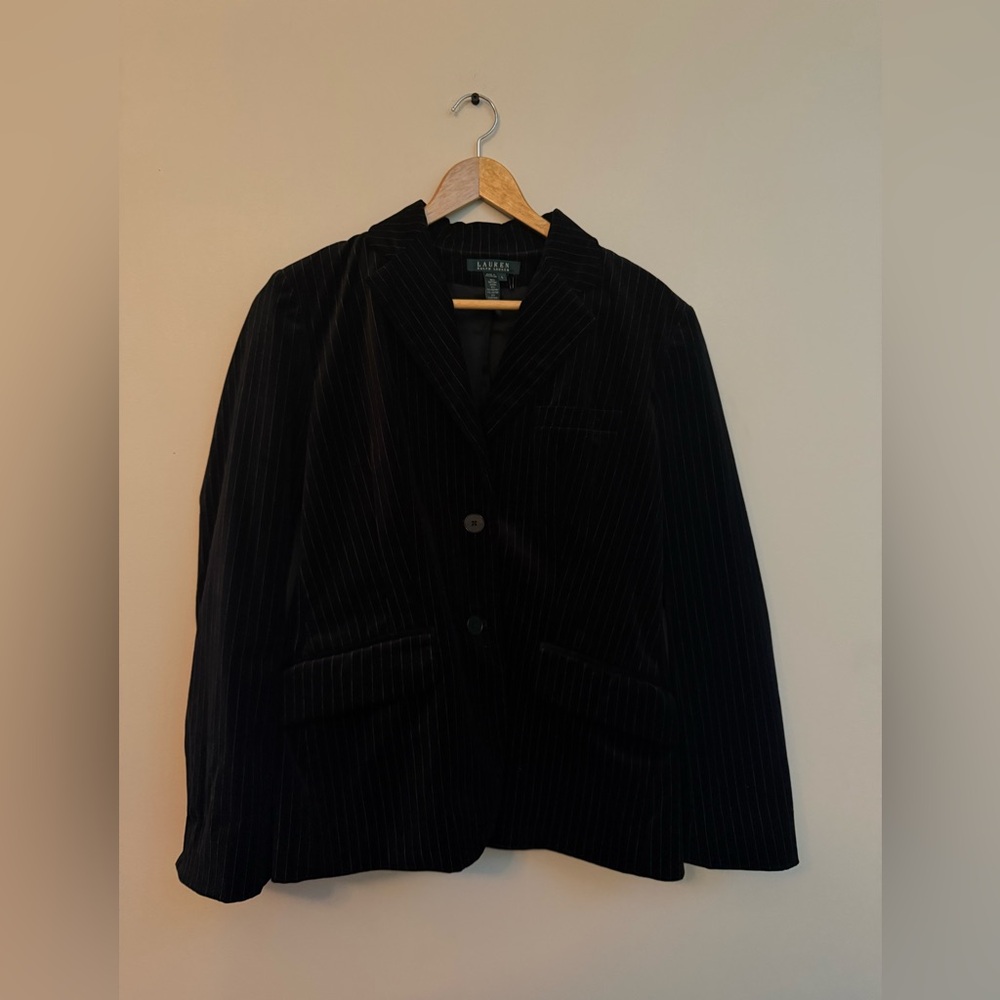 Lauren Ralph Lauren Women's Black Pinstripe Velvet Blazer
